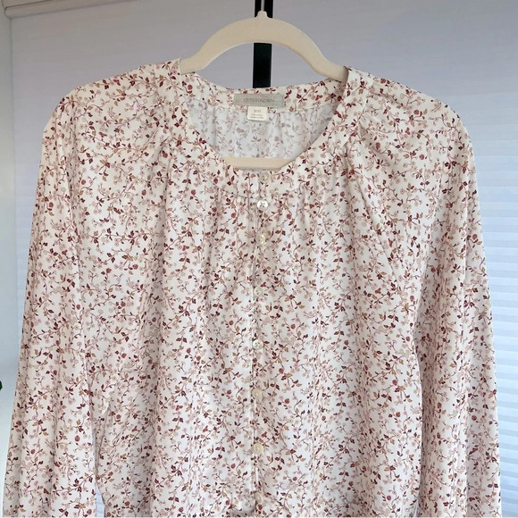 Outerknown Ditsy Floral Long Sleeve Blouse Cream Medium Feminine Spring Office - Picture 2 of 6